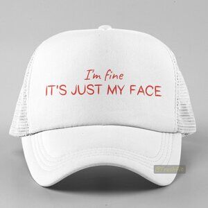 🆕I'm Fine It's Just My Face White Foam Trucker Hat Mesh Snapback Cap